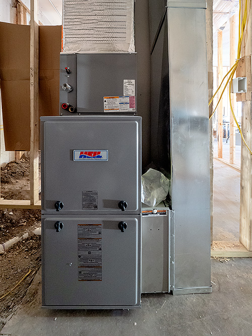 Gas furnace in an unfinished building.