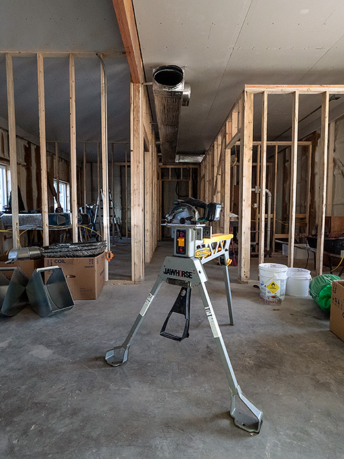 Sawhorse with circular saw mounted on it.